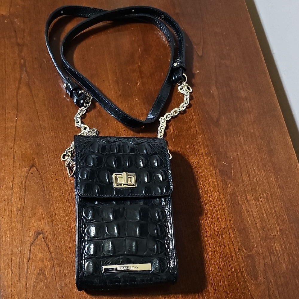 Brahmin Black Croc-Embossed Crossbody Bag